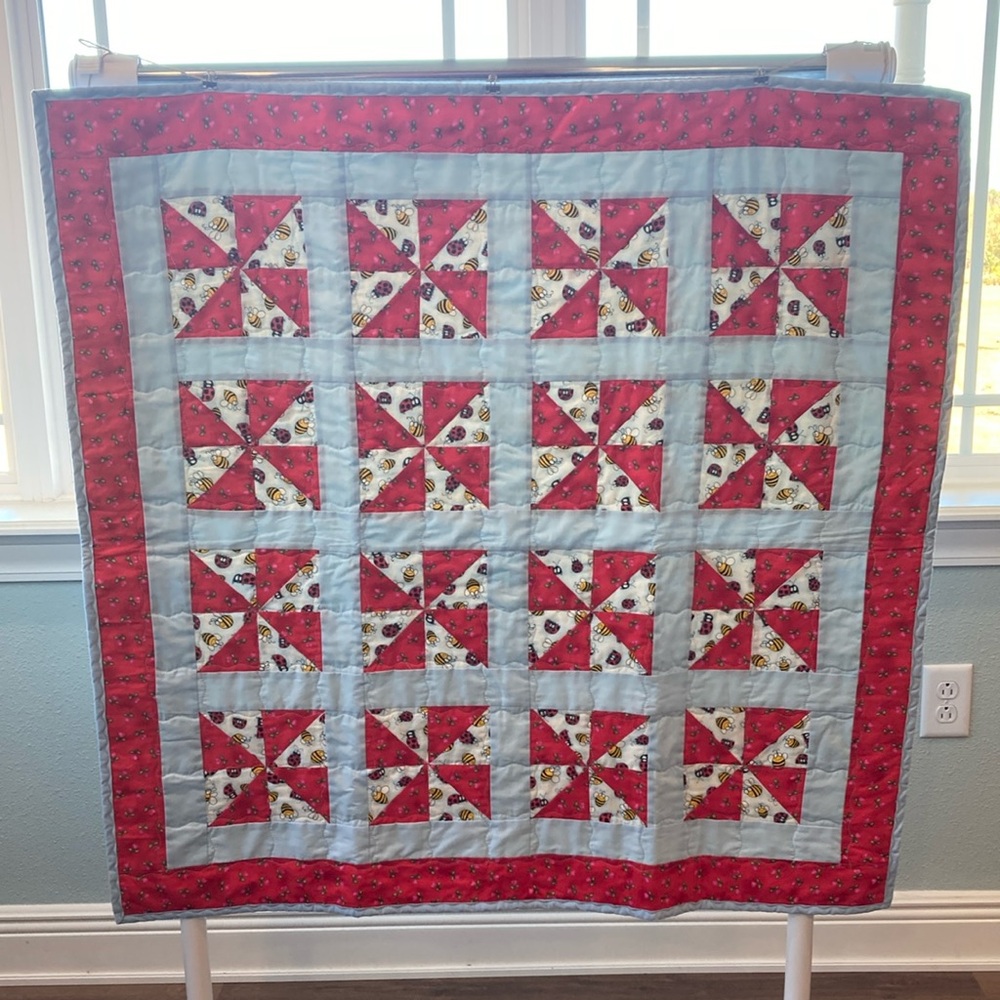 Handmade Ladybug Bee Pinwheel Baby Quilt